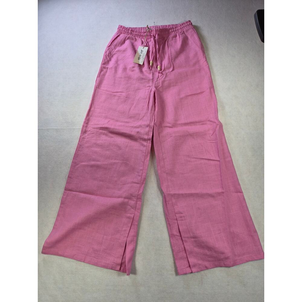 Classy Chic Preppy Wide Leg High Waist Linen Trousers Women's L #2167